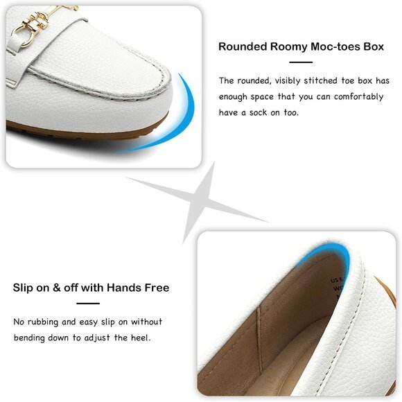 Kordal Women's White Leather Gold Accent Buckle Slip-Ons Walking Flats Loafers - Picture 5 of 9